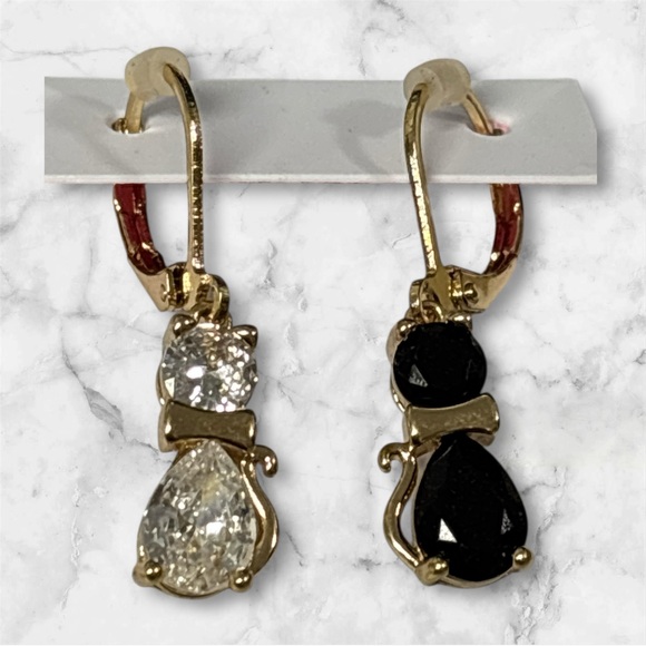 Betsey Johnson Gold and Black Cat Drop Earrings NWT - Picture 3 of 3